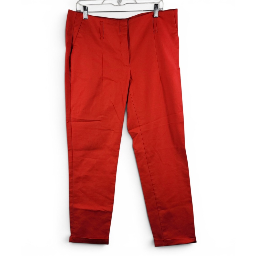 Zara Basic Dress Pants Women Size 12 Red Ankle Chino Folded Cuff
